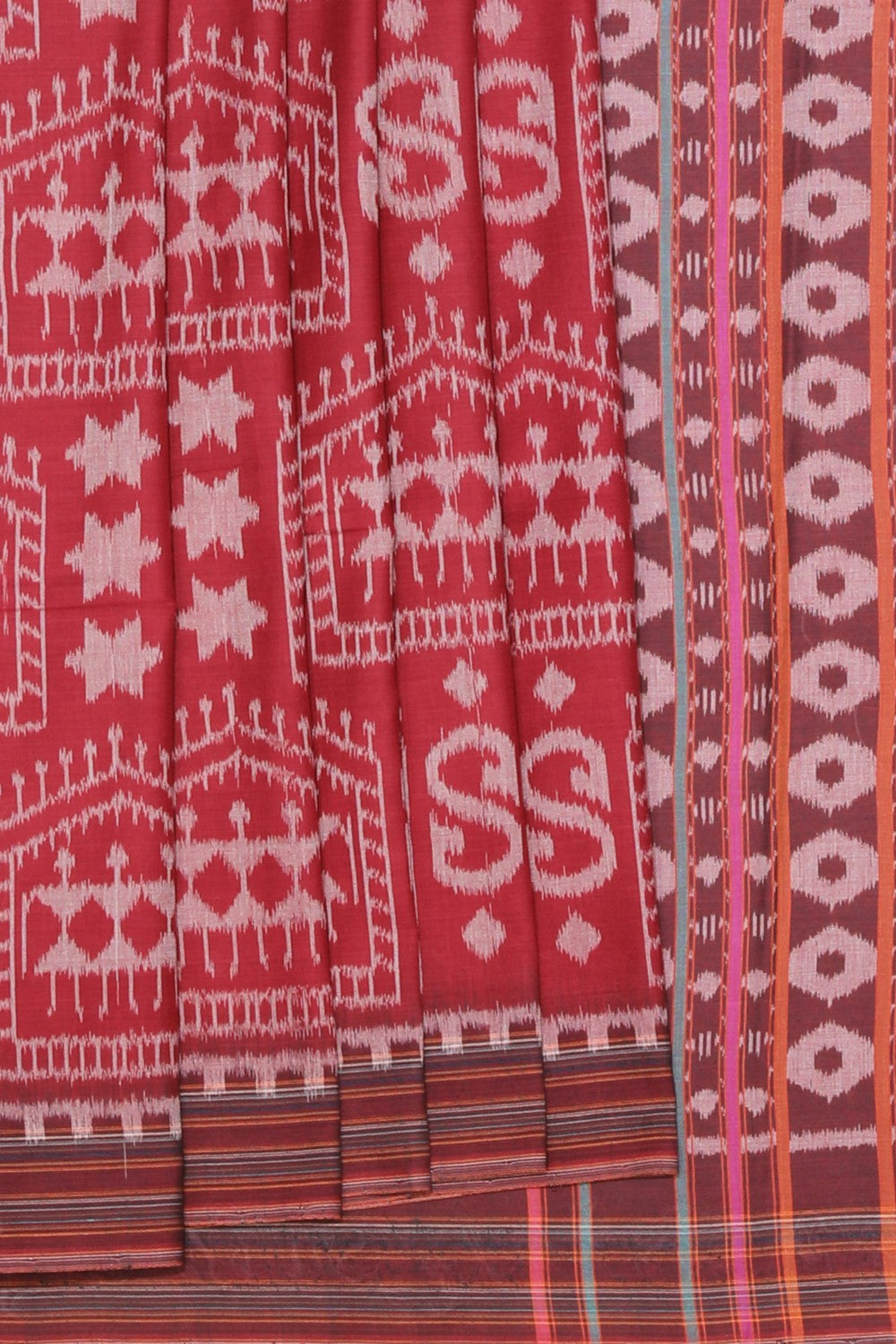 Collection of Sambalpuri Cotton Maroon Saree in a gallery layout