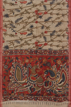 Collection of Kalamkari Hand-Painted Beige Saree in a gallery layout