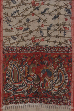 Collection of Kalamkari Hand-Painted Beige Saree in a gallery layout