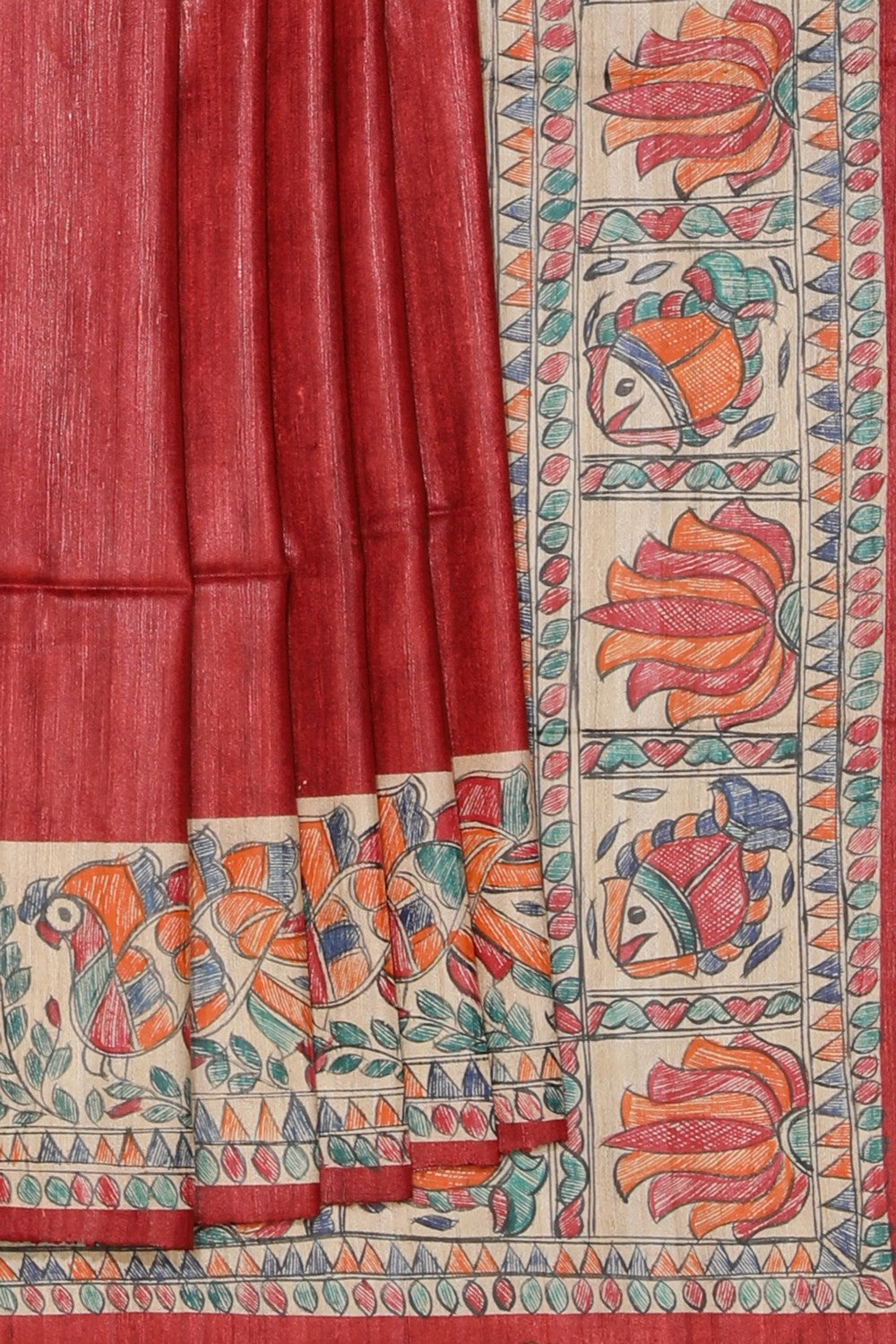 Collection of Madhubani Hand-Painted Saree in a gallery layout