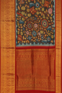 Image of Kalamkari Hand-Painted Silk Saree