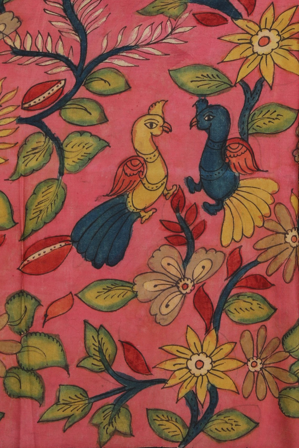 Kalamkari Hand-Painted Silk Pink Saree