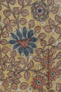 Image of Kalamkari Hand-Painted Tussar Silk Saree