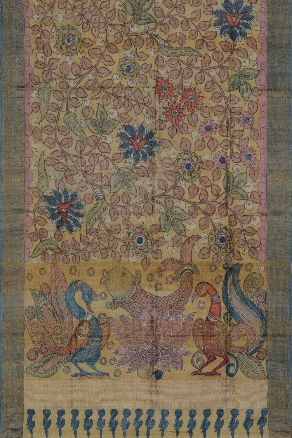 Kalamkari Hand-Painted Tussar Silk Saree