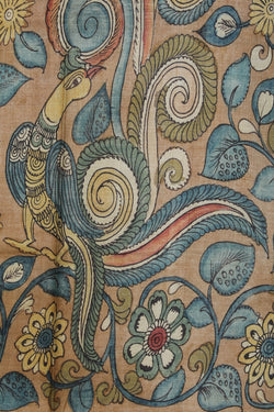 Image of Kalamkari Hand-Painted Tussar Silk Saree