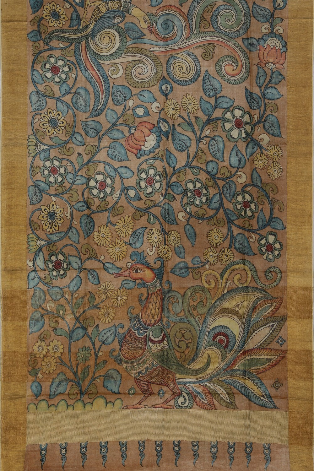 Kalamkari Hand-Painted Tussar Silk Saree