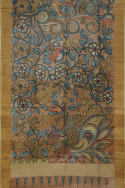 Image of Kalamkari Hand-Painted Tussar Silk Saree