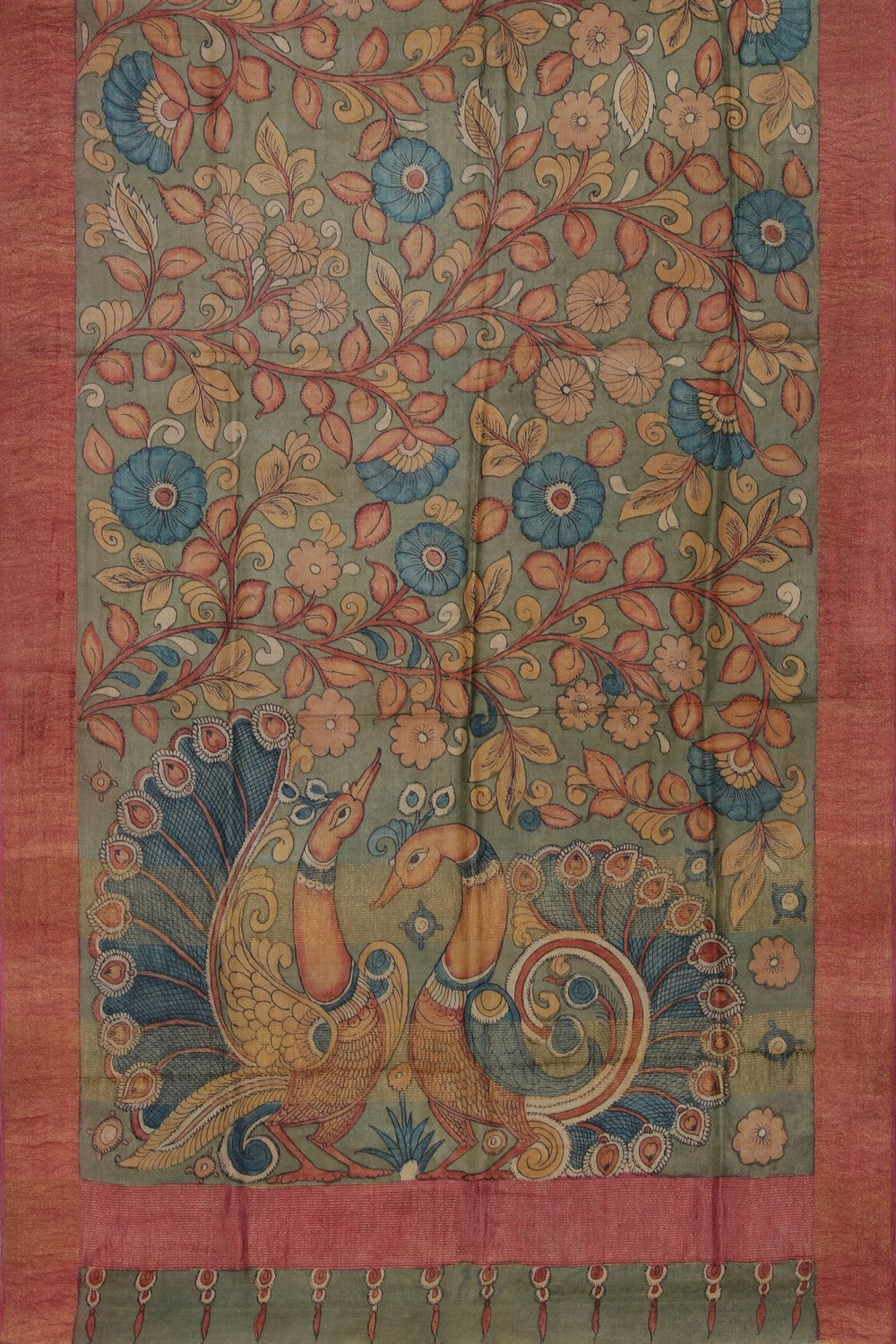 Kalamkari Hand-Painted Tussar Silk Saree