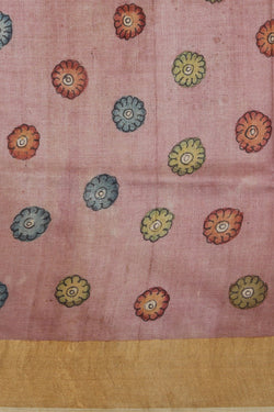 Image of Kalamkari Hand-Painted Tussar Silk Saree