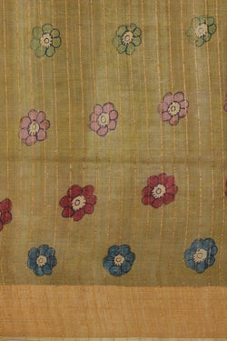 Image of Kalamkari Hand-Painted Tussar Silk Saree