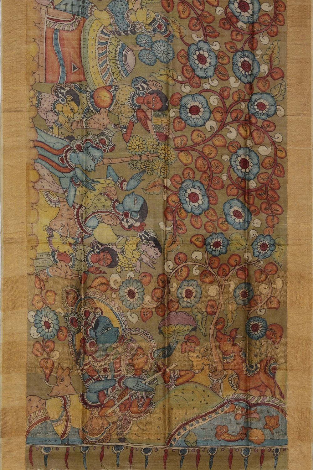 Kalamkari Hand-Painted Tussar Silk Saree