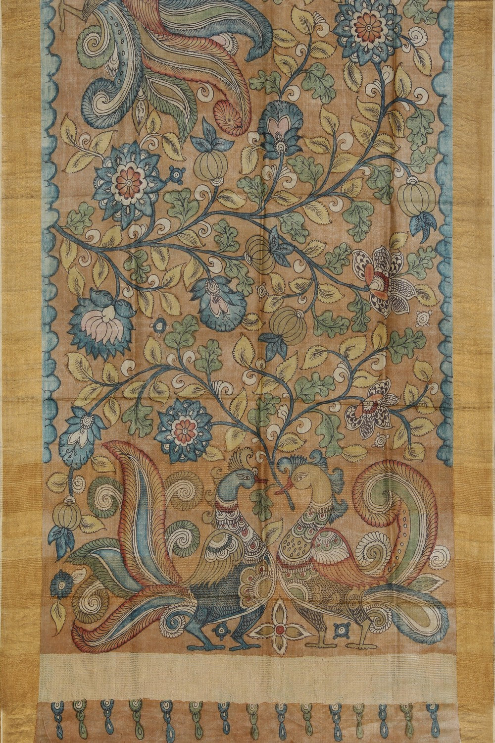 Kalamkari Hand-Painted Tussar Silk Saree