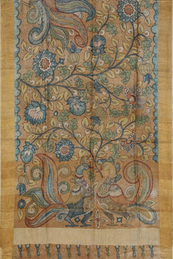 Image of Kalamkari Hand-Painted Tussar Silk Saree