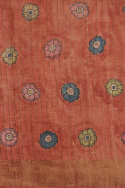 Image of Kalamkari Hand-Painted Tussar Silk Saree