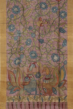 Image of Kalamkari Hand-Painted Tussar Silk Saree