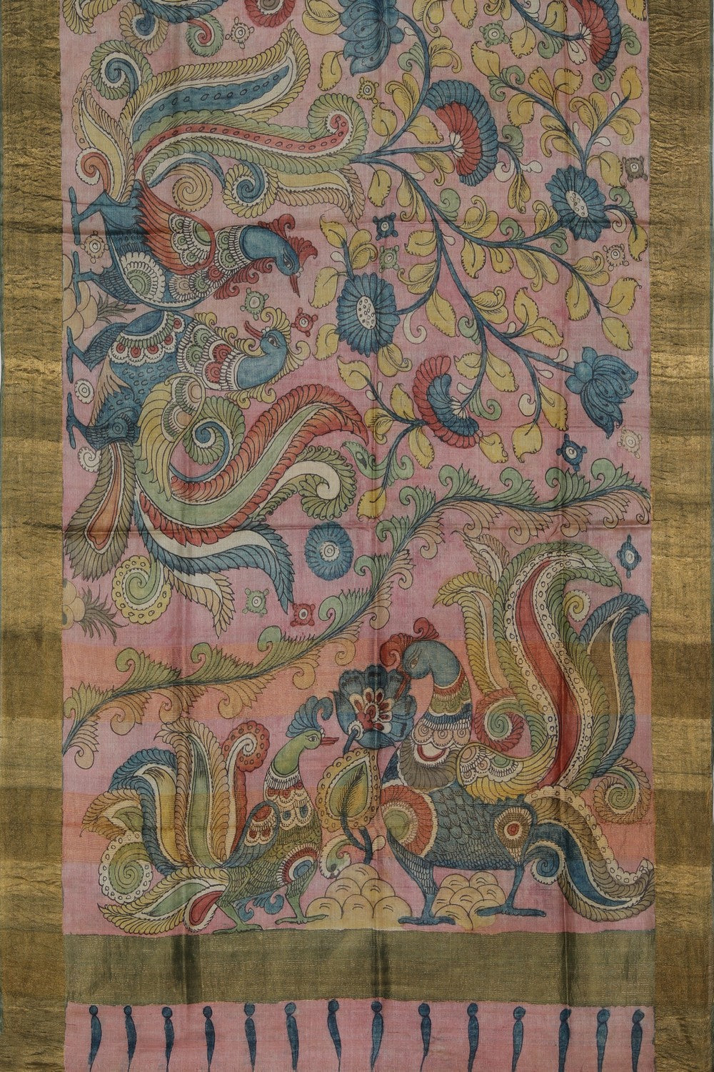 Kalamkari Hand-Painted Tussar Silk Saree