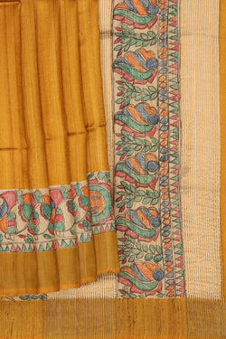 Image of Madhubani Tussar Silk Mustard Saree