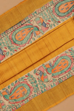 Image of Madhubani Tussar Silk Mustard Saree