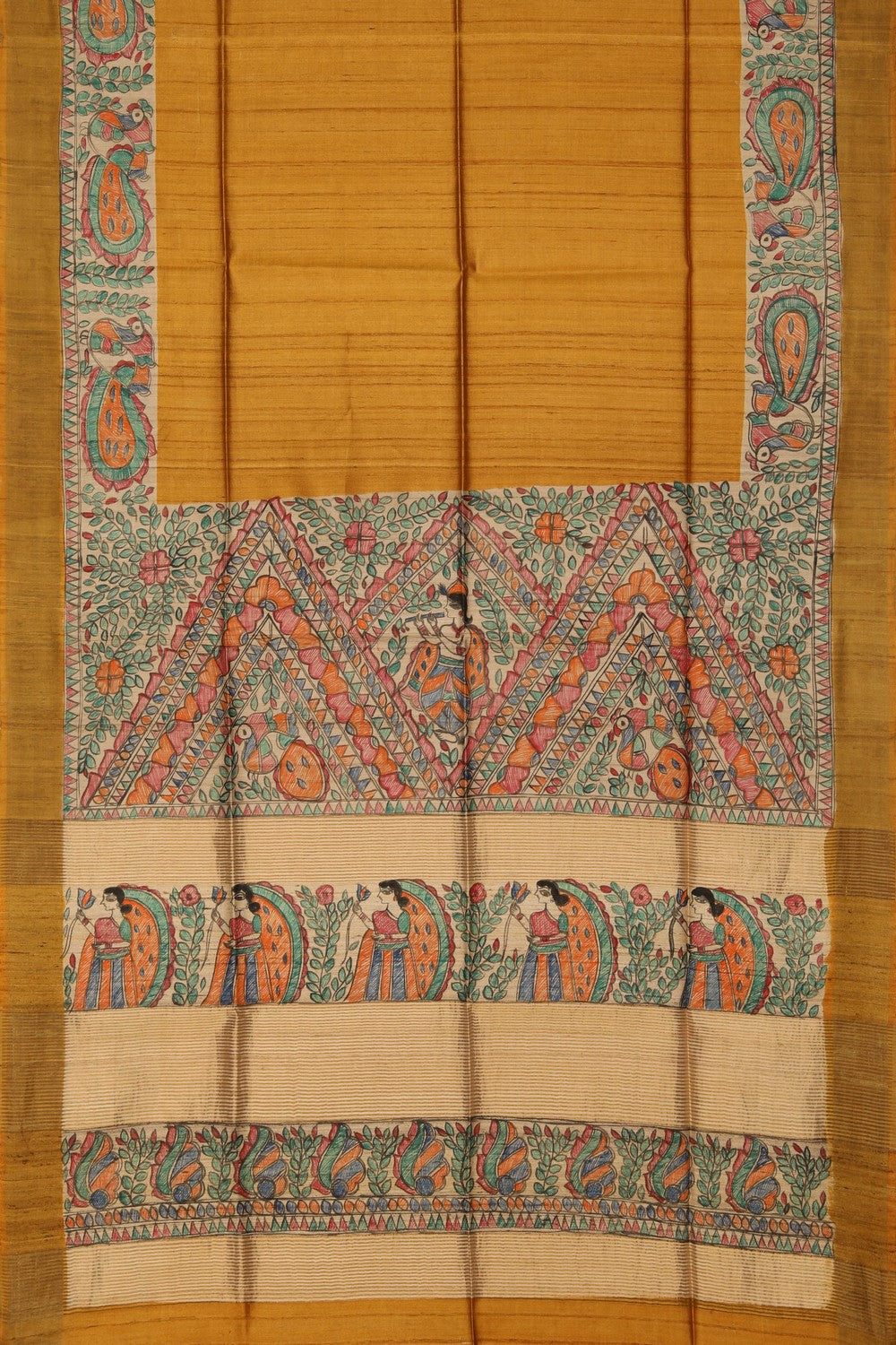 Madhubani Tussar Silk Mustard Saree