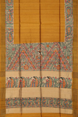 Image of Madhubani Tussar Silk Mustard Saree