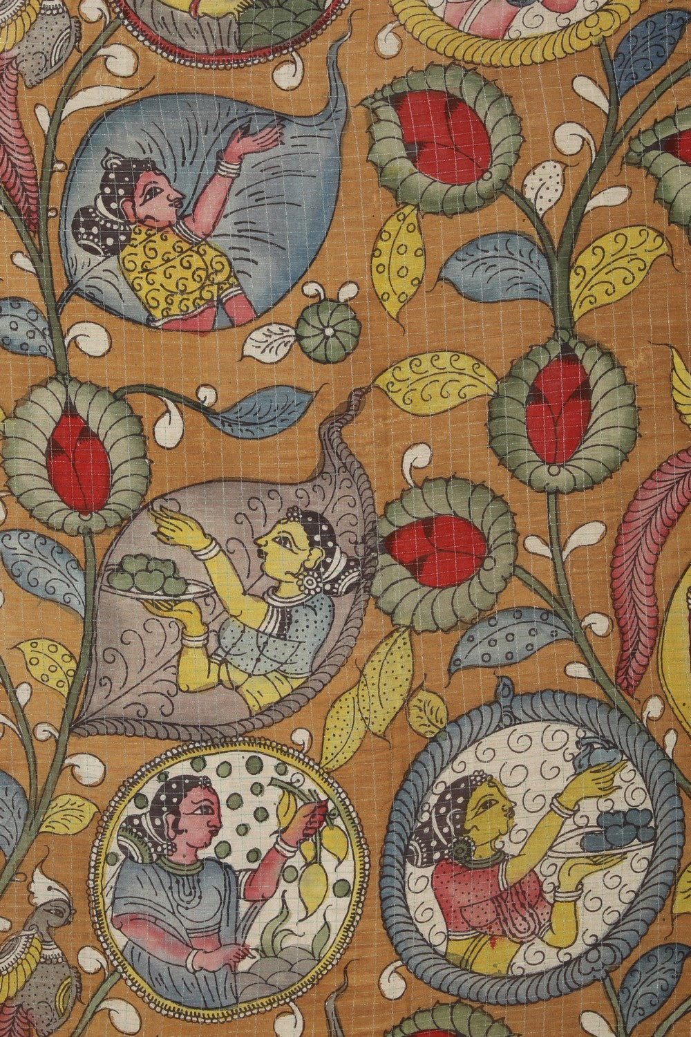 Kalamkari Hand-Painted Mangalgiri Silk Saree