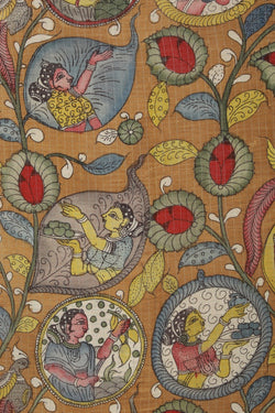 Image of Kalamkari Hand-Painted Mangalgiri Silk Saree