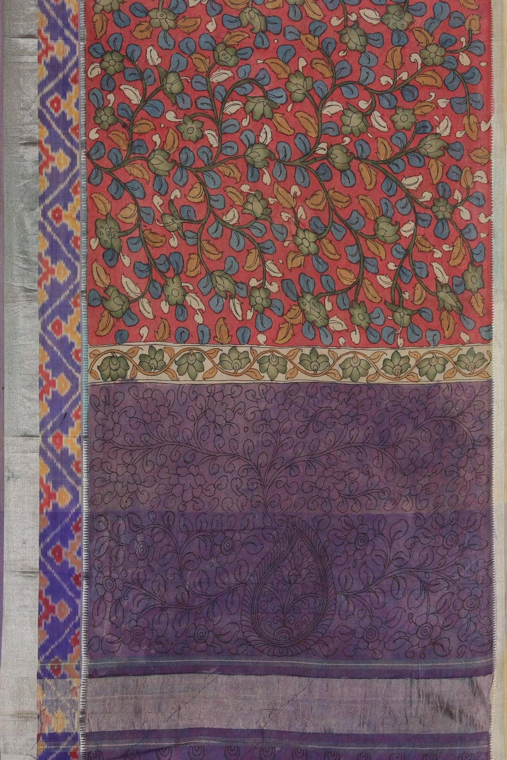 Image of Kalamkari Hand-Painted Mangalgiri Silk Saree