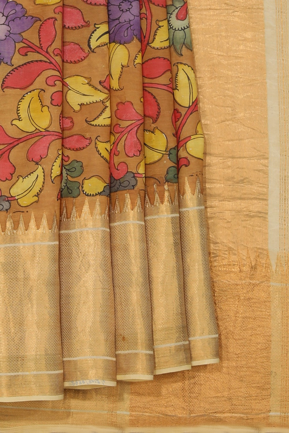 Kalamkari Hand-Painted Mangalgiri Silk Saree