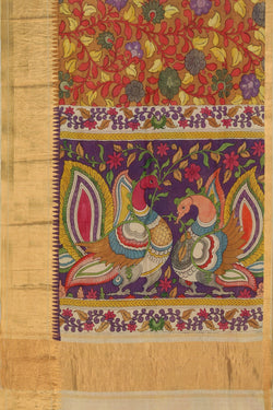 Image of Kalamkari Hand-Painted Mangalgiri Silk Saree