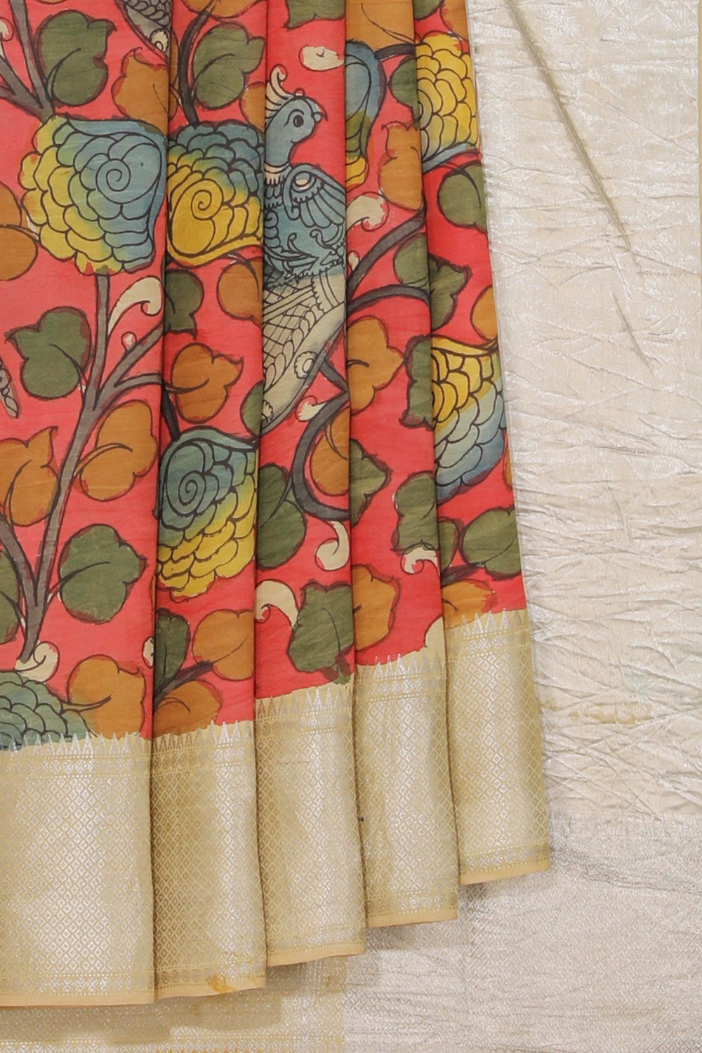 Kalamkari Hand-Painted Mangalgiri Silk Saree