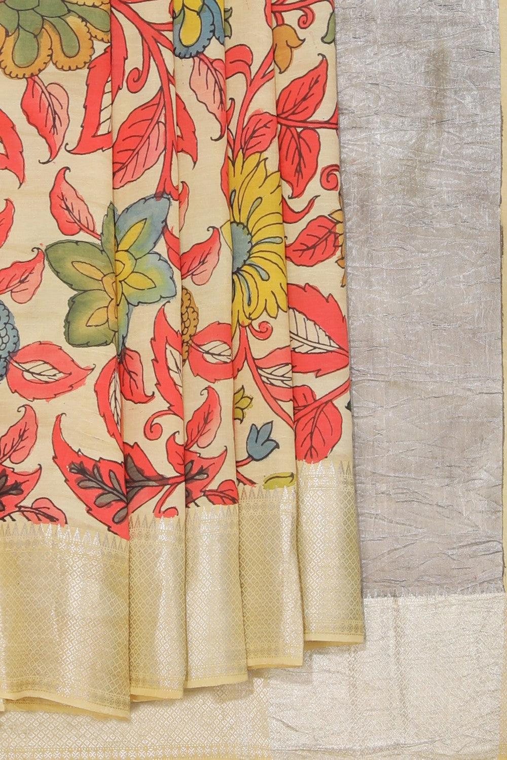 Kalamkari Hand-Painted Mangalgiri Silk Saree