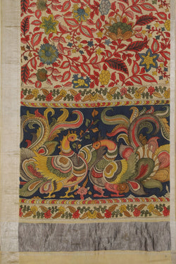 Image of Kalamkari Hand-Painted Mangalgiri Silk Saree