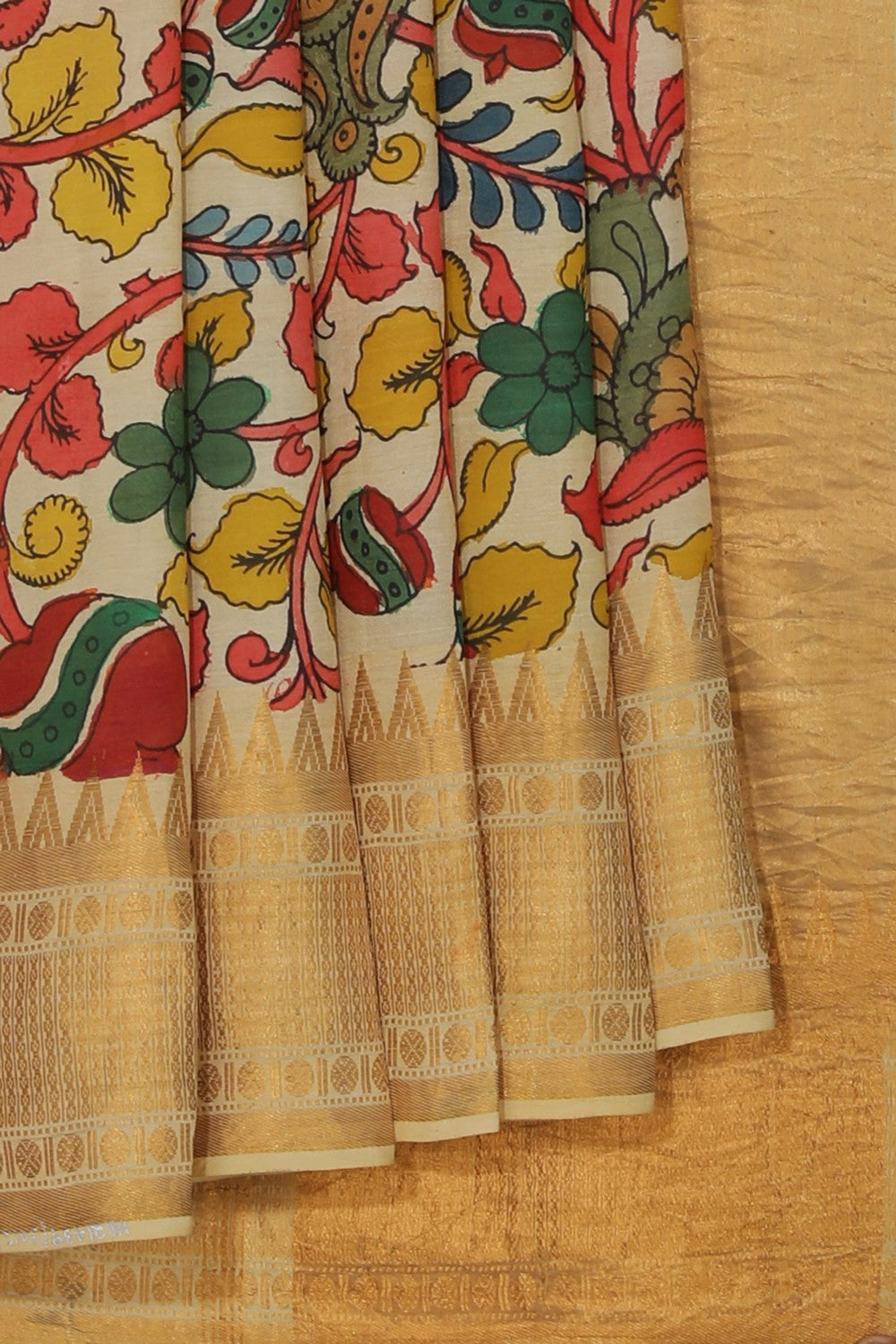 Kalamkari Hand-Painted Mangalgiri Silk Saree