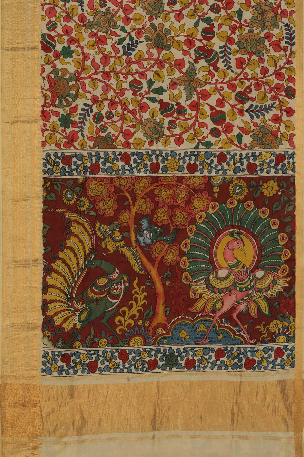 Kalamkari Hand-Painted Mangalgiri Silk Saree