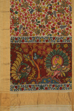 Image of Kalamkari Hand-Painted Mangalgiri Silk Saree