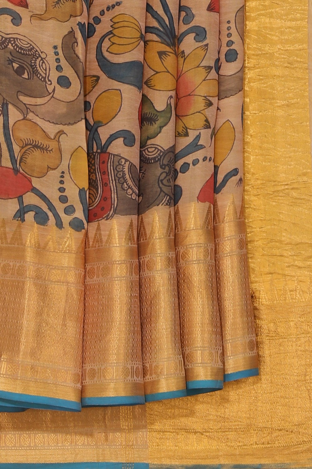 Kalamkari Hand-Painted Mangalgiri Silk Saree