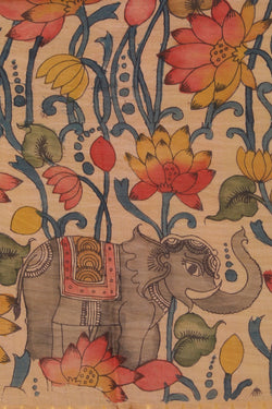 Image of Kalamkari Hand-Painted Mangalgiri Silk Saree