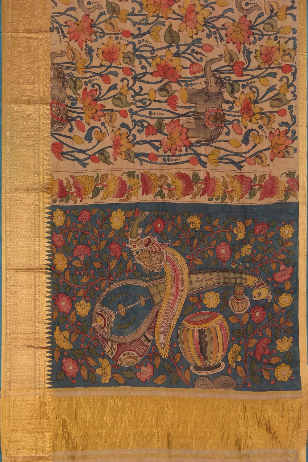 Kalamkari Hand-Painted Mangalgiri Silk Saree