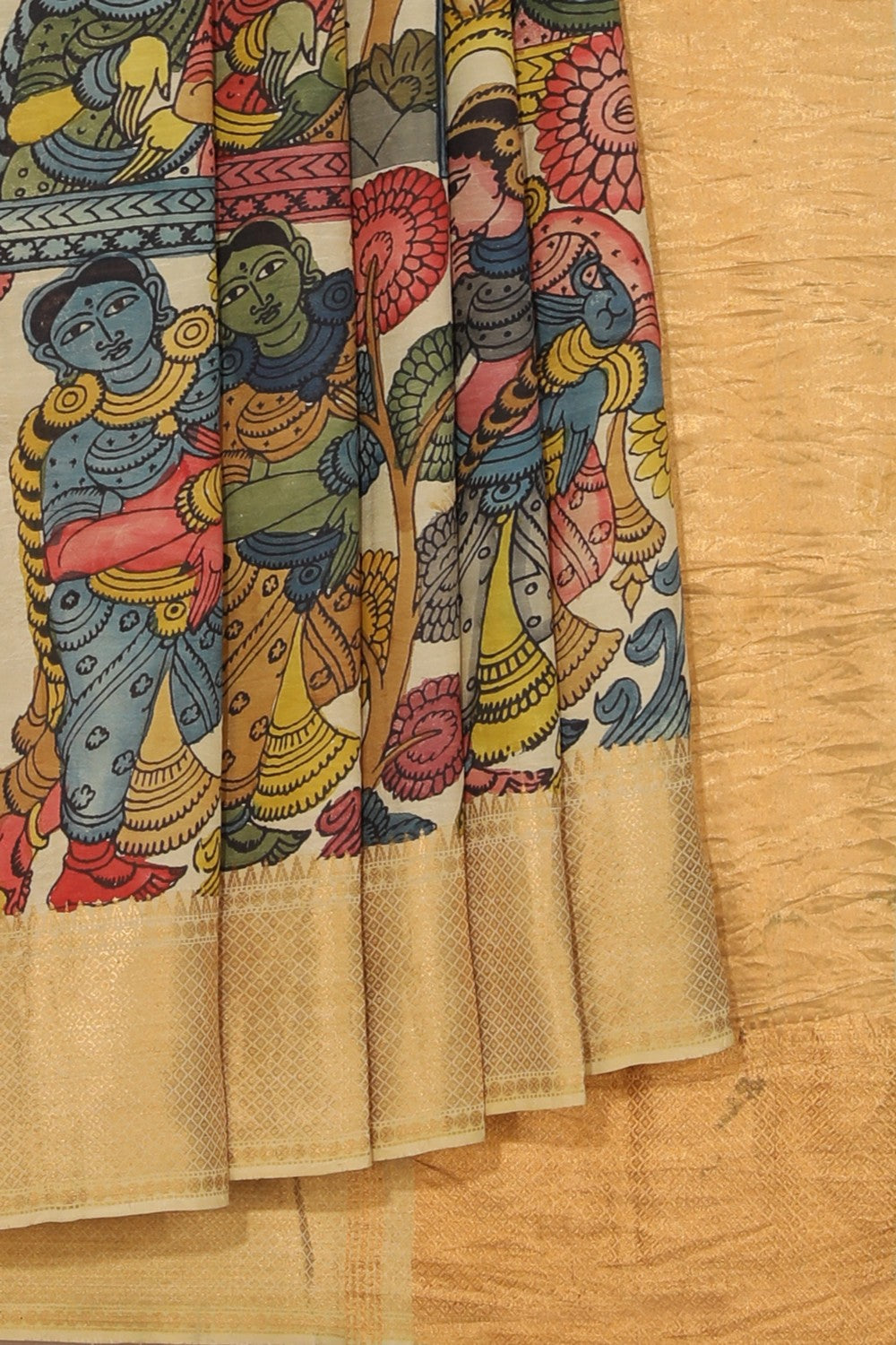 Kalamkari Hand-Painted Mangalgiri Silk Saree