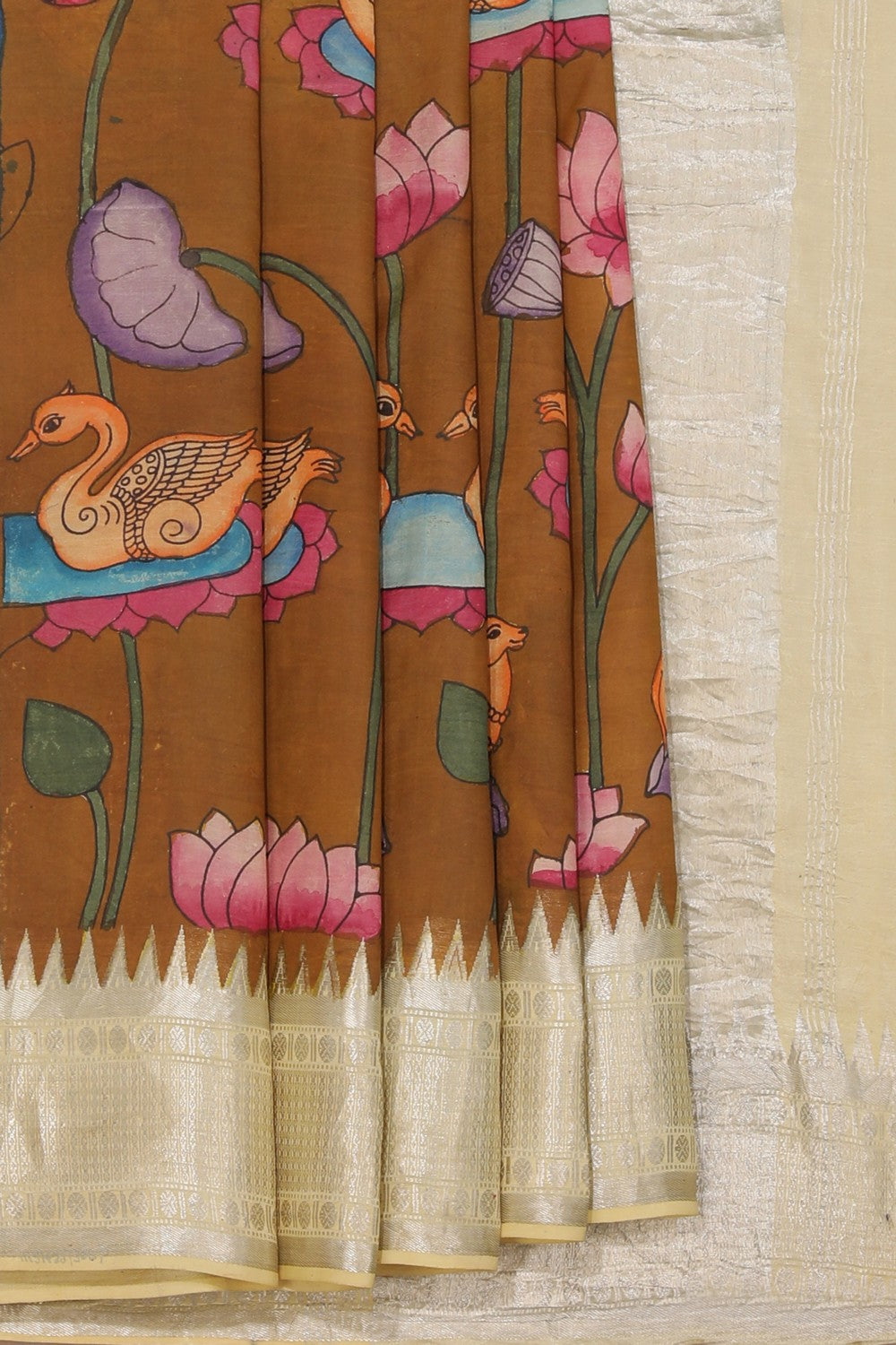 Kalamkari Hand-Painted Mangalgiri Silk Saree