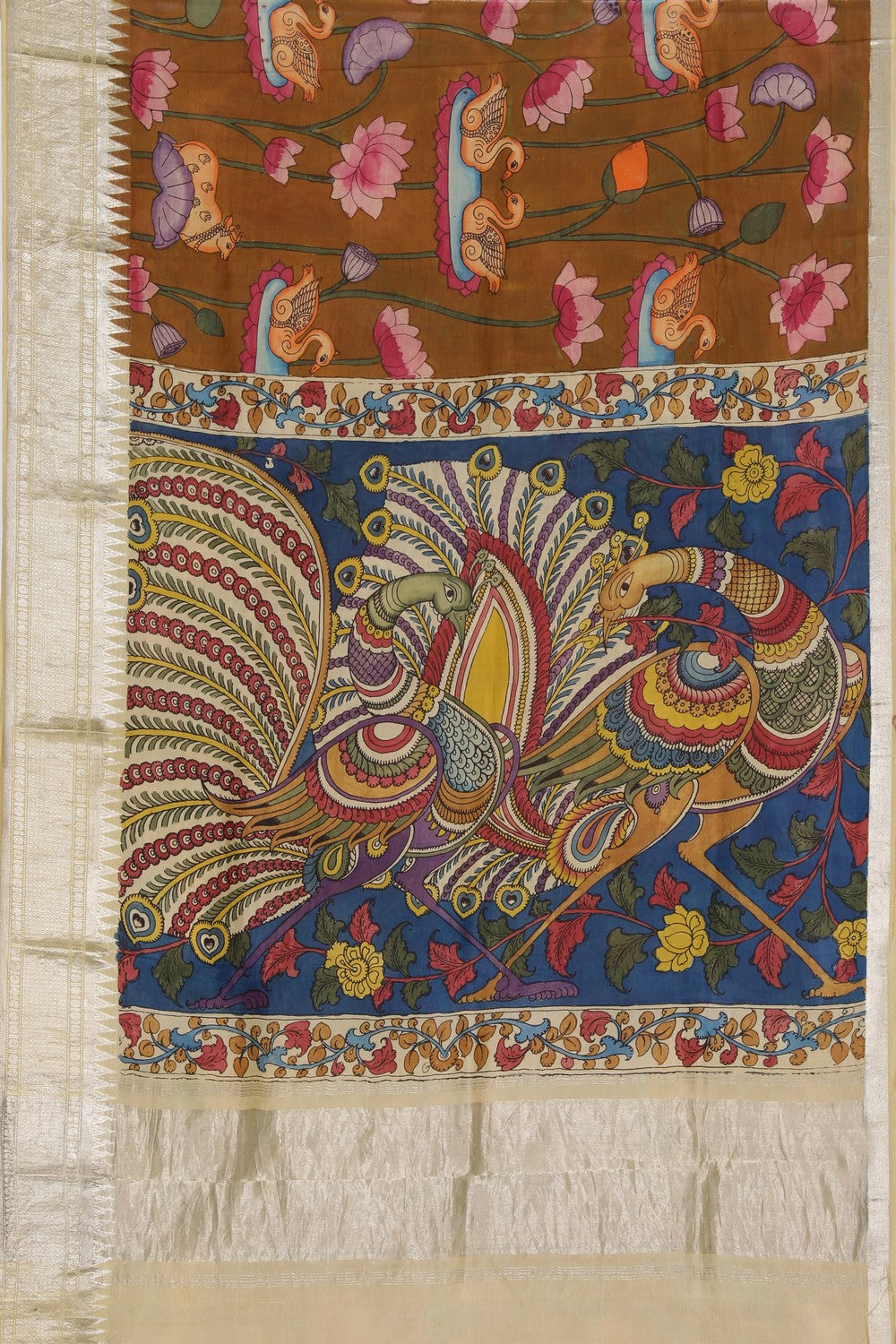 Kalamkari Hand-Painted Mangalgiri Silk Saree