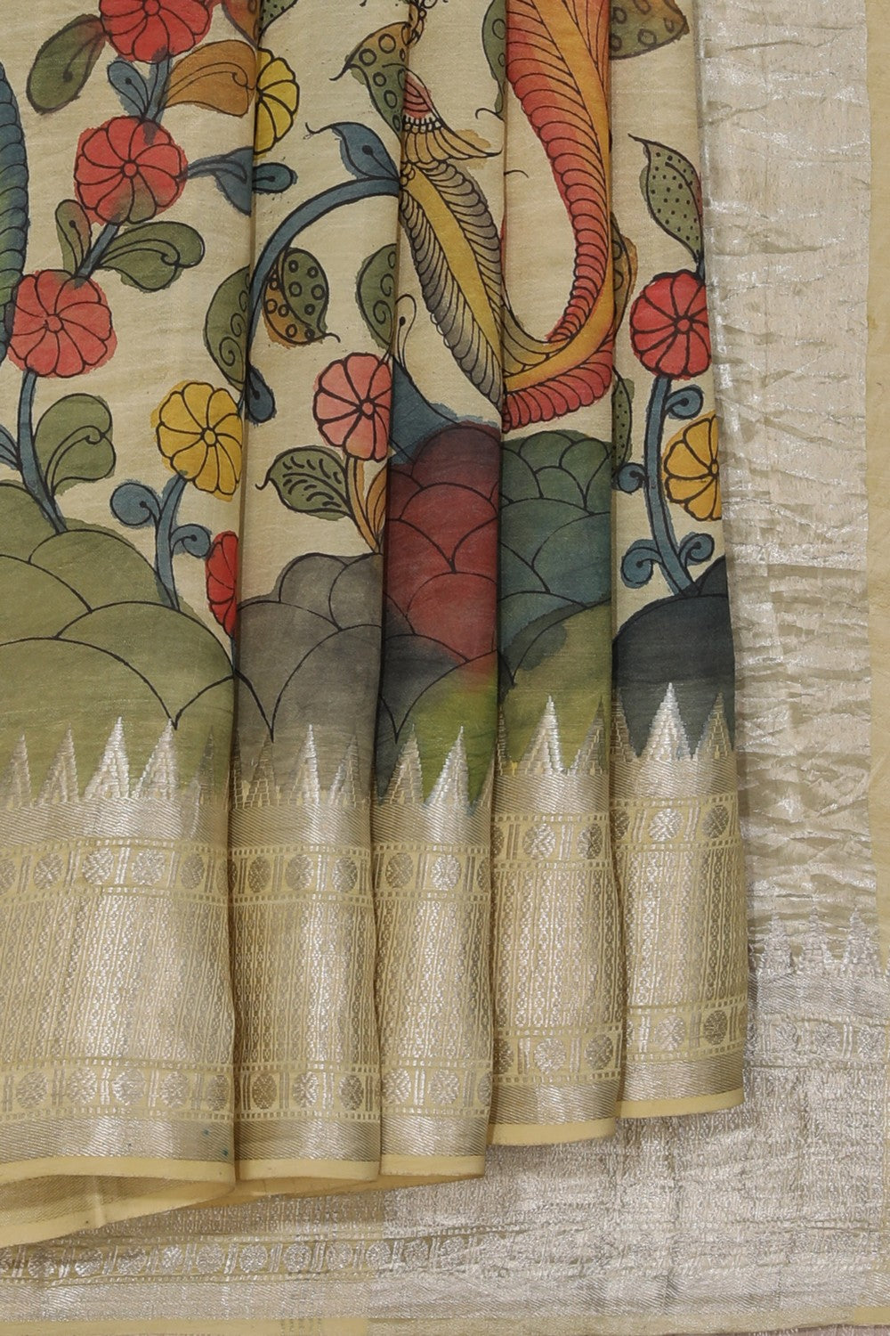 Kalamkari Hand-Painted Mangalgiri Silk Saree