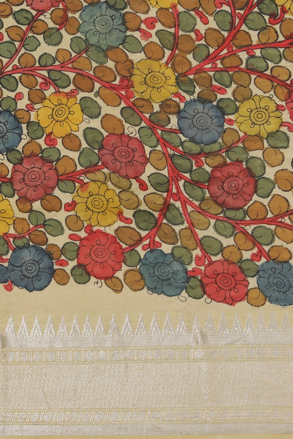 Kalamkari Hand-Painted Mangalgiri Silk Saree