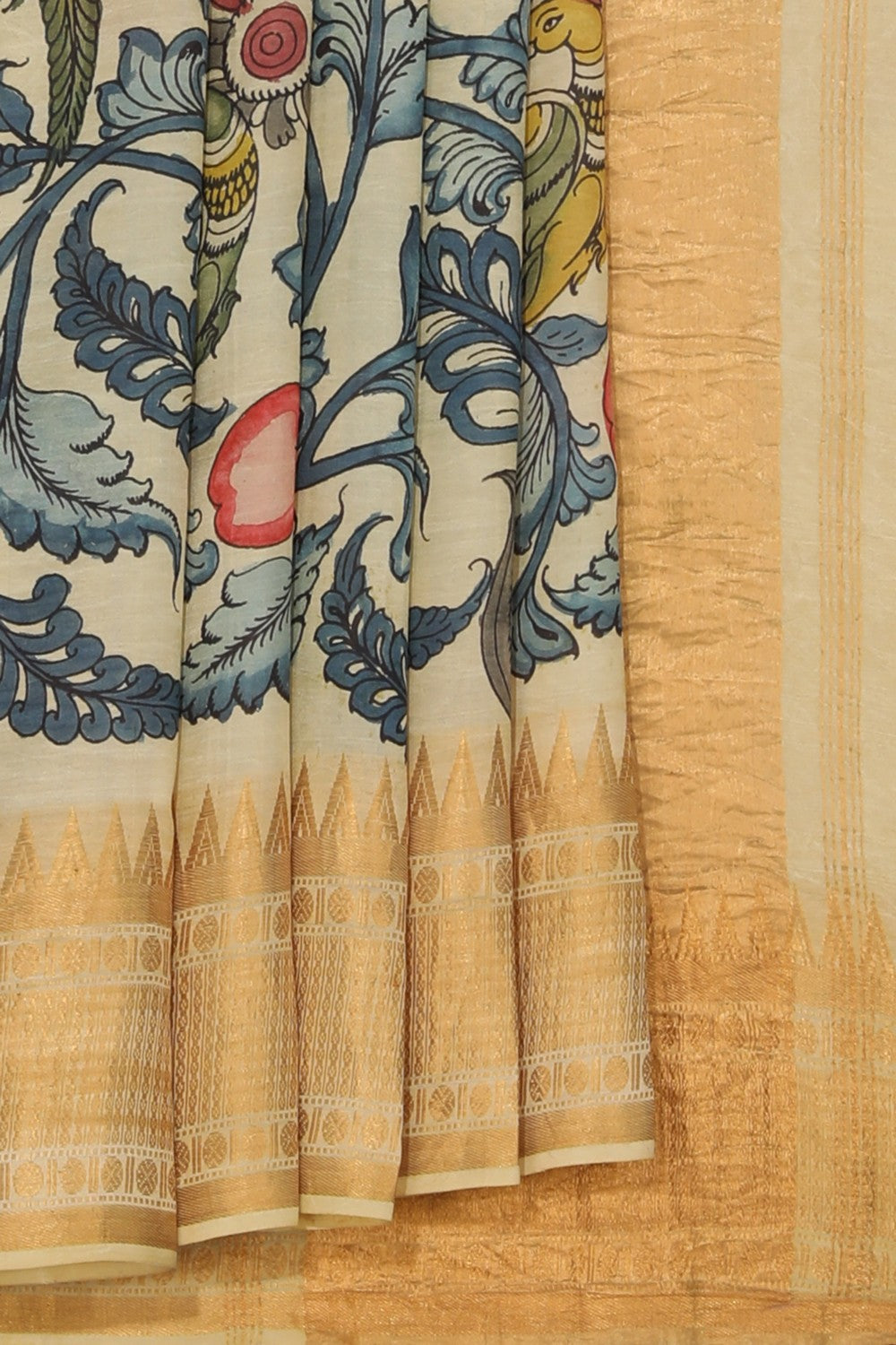 Kalamkari Hand-Painted Mangalgiri Silk Saree