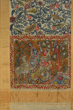 Image of Kalamkari Hand-Painted Mangalgiri Silk Saree