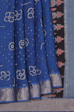 Image of Bandhani Mangalgiri Silk Blue Saree