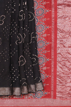 Image of Bandhani Mangalgiri Silk Black Saree