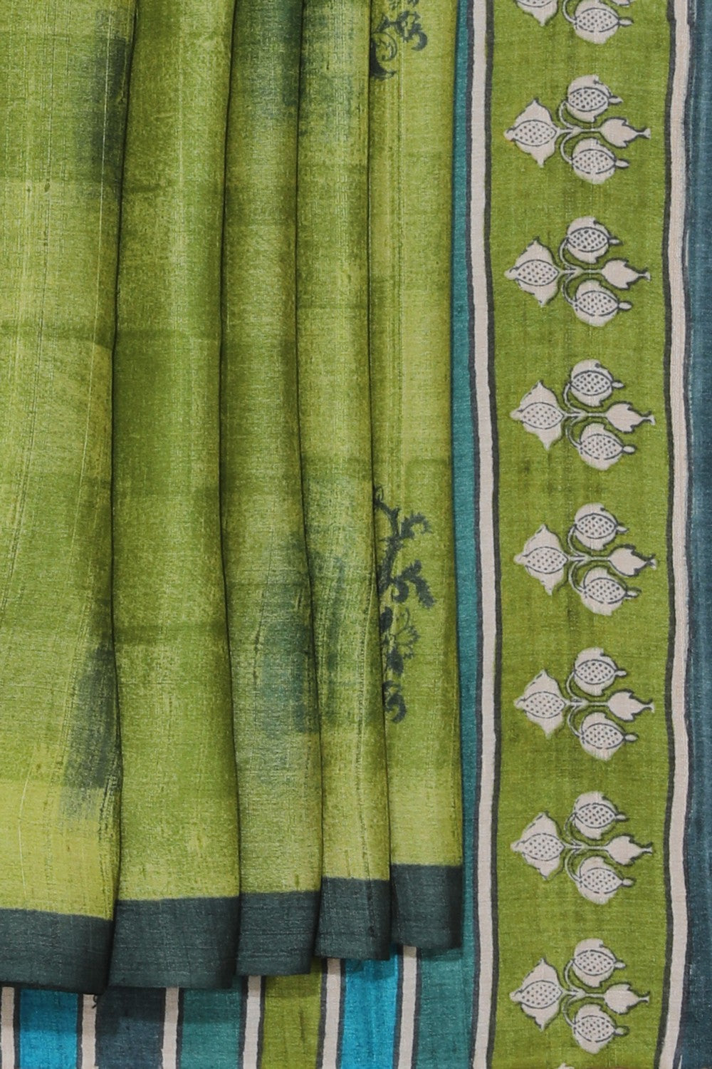 Bhagalpur Tussar Silk Green Saree