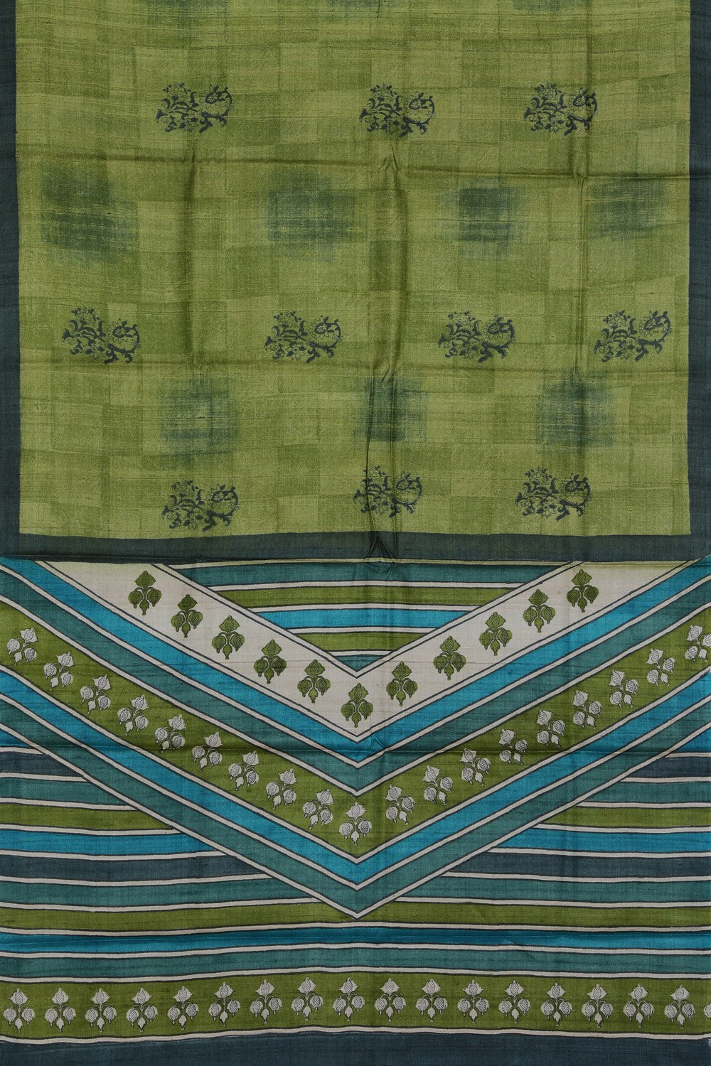 Bhagalpur Tussar Silk Green Saree