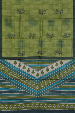 Image of Bhagalpur Tussar Silk Green Saree